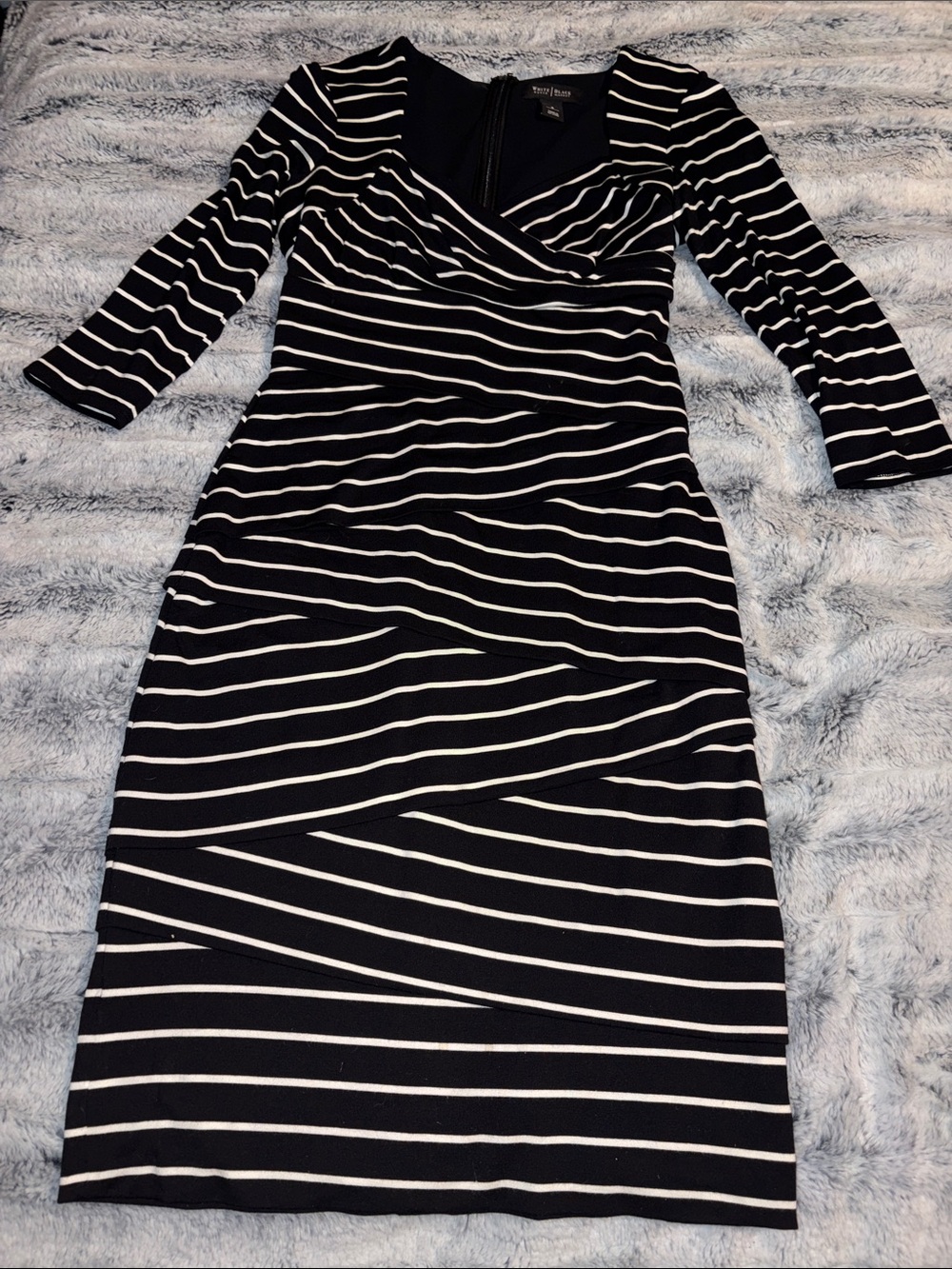 NWOT WHBM Slimming black & White Striped Wrap-Front Dress
